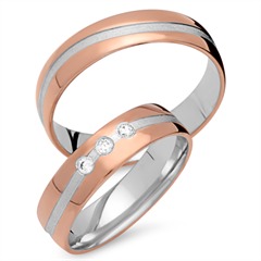 Trauringe 333er Rot- Weissgold 3 Diamanten