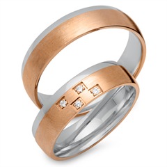 Trauringe 750er Rot- Weissgold 4 Diamanten