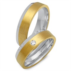 Trauringe 8K Gelb- Weissgold 16 Brillanten