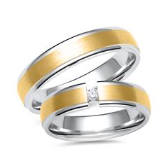 Eheringe aus Weiß- und Gelbgold mit Diamant