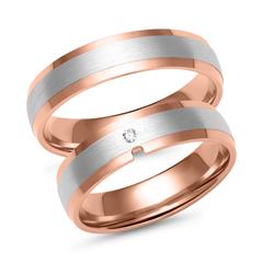 Eheringe aus Weiß- und Roségold mit Diamant
