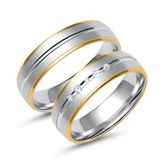Eheringe aus Weiß- und Gelbgold mit 5 Diamanten