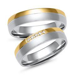 Trauringe aus Weiß- und Gelbgold mit 5 Brillanten