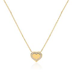 Gravur Herzkette für Damen aus 375er Gold mit Zirkonia