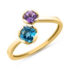 585er Goldring mit Blautopas und Amethyst