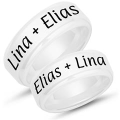 Weisse Trauringe Keramik Lasergravur 8mm matt