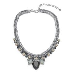 Statementkette Modeschmuck Stoffelemente silber