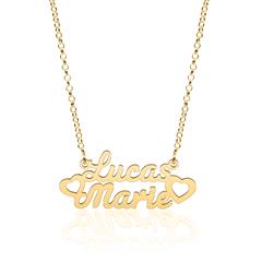 Doppelte Namenskette aus 14-karätigem Gold mit Herzen