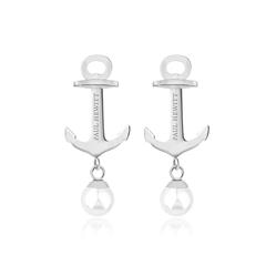 Anker Ohrstecker für Damen aus Edelstahl mit Perlen