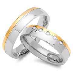 Eheringe Edelstahl teilvergoldet 5mm Zirkonia