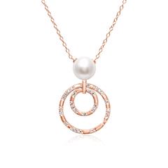 925er Silberkette mit Kreisanhänger und Perle in Rosé