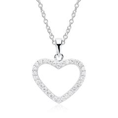 925er Silberkette mit steinbesetztem Herz