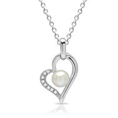 925 Silberkette Herz Perle Zirkonia
