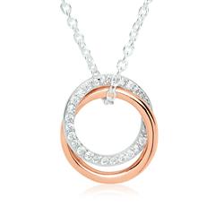 925er Silberkette mit Anhänger rosé Bicolor und Zirkonia