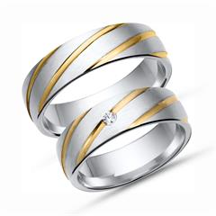 Trauringe 585er Gelb- Weissgold mit Diamant