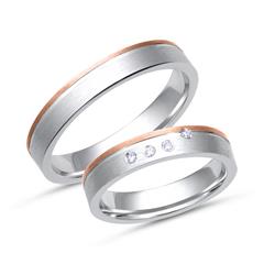 Trauringe 585er Weiss- Rotgold 4 Brillanten