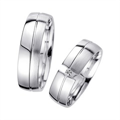 Eheringe Weißgold mit Diamant Breite 6 mm