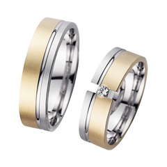 Eheringe Gelb- und Weißgold mit Diamant Breite 6 mm
