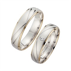 Eheringe Weiß- und Gelbgold mit Brillant Breite 5 mm