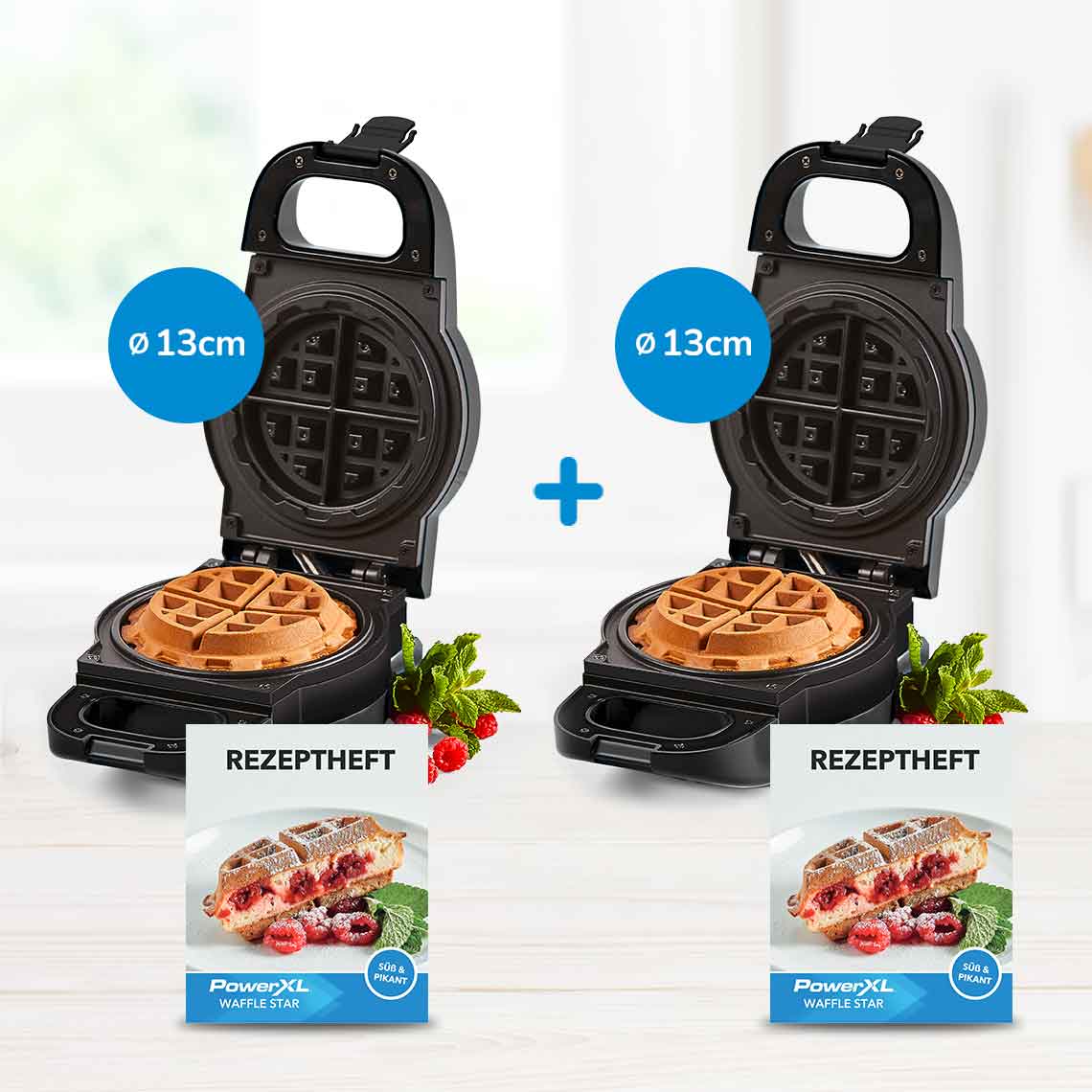 PowerXL Waffle Star Waffeleisen 13cm 2er Spar-Set inkl. Rezeptheft GRATIS