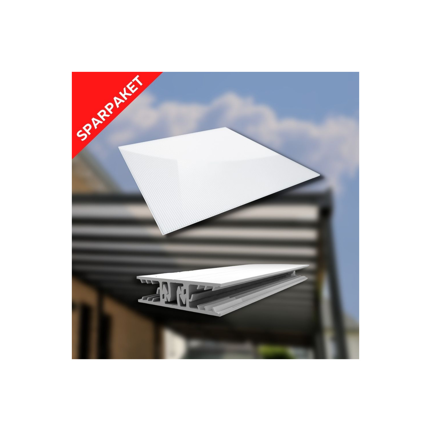 Sparpaket Polycarbonat Stegplatte | 10 mm | Glasklar | inkl. Zevener Sprosse & Zubehör | 7,70 x 7,00 m