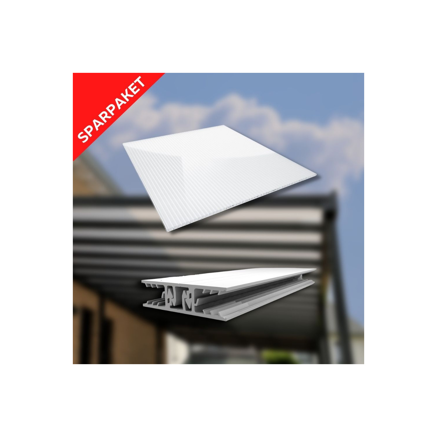 Sparpaket Polycarbonat Stegplatte | 16 mm | Glasklar | inkl. Zevener Sprosse & Zubehör | 9,25 x 4,00 m