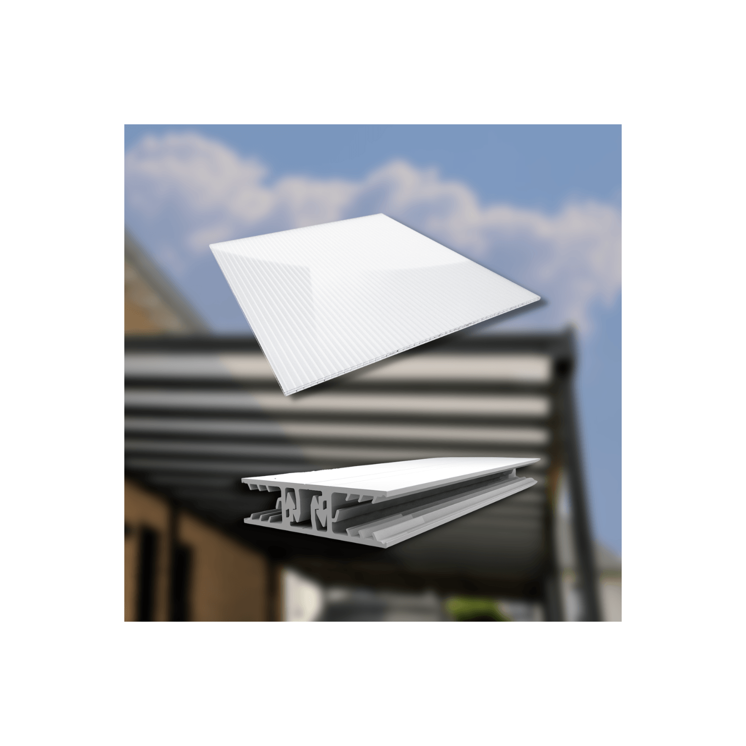 Sparpaket Polycarbonat Stegplatte | 16 mm | Glasklar | inkl. Zevener Sprosse & Zubehör | 9,25 x 4,50 m