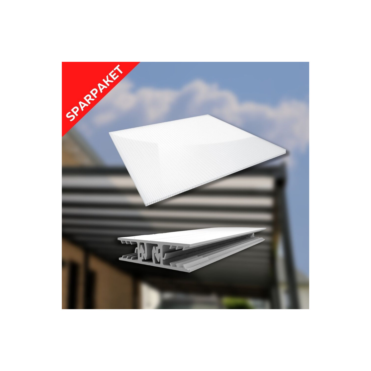 Sparpaket Polycarbonat Stegplatte | 16 mm X-Struktur | Opal-Weiß | inkl. Zevener Sprosse & Zubehör | 9,25 x 2,00 m