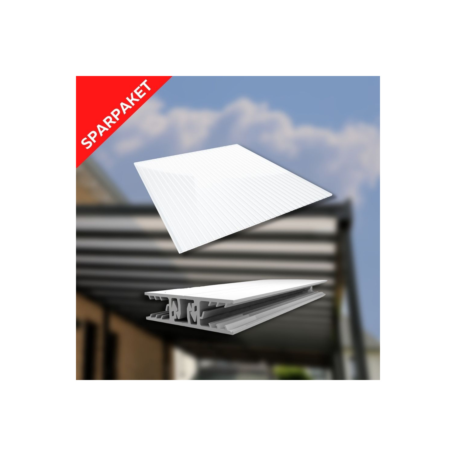 Sparpaket Acryl Stegplatte | 16 mm | Opal-Weiß | inkl. Zevener Sprosse & Zubehör | 3,13 x 4,00 m
