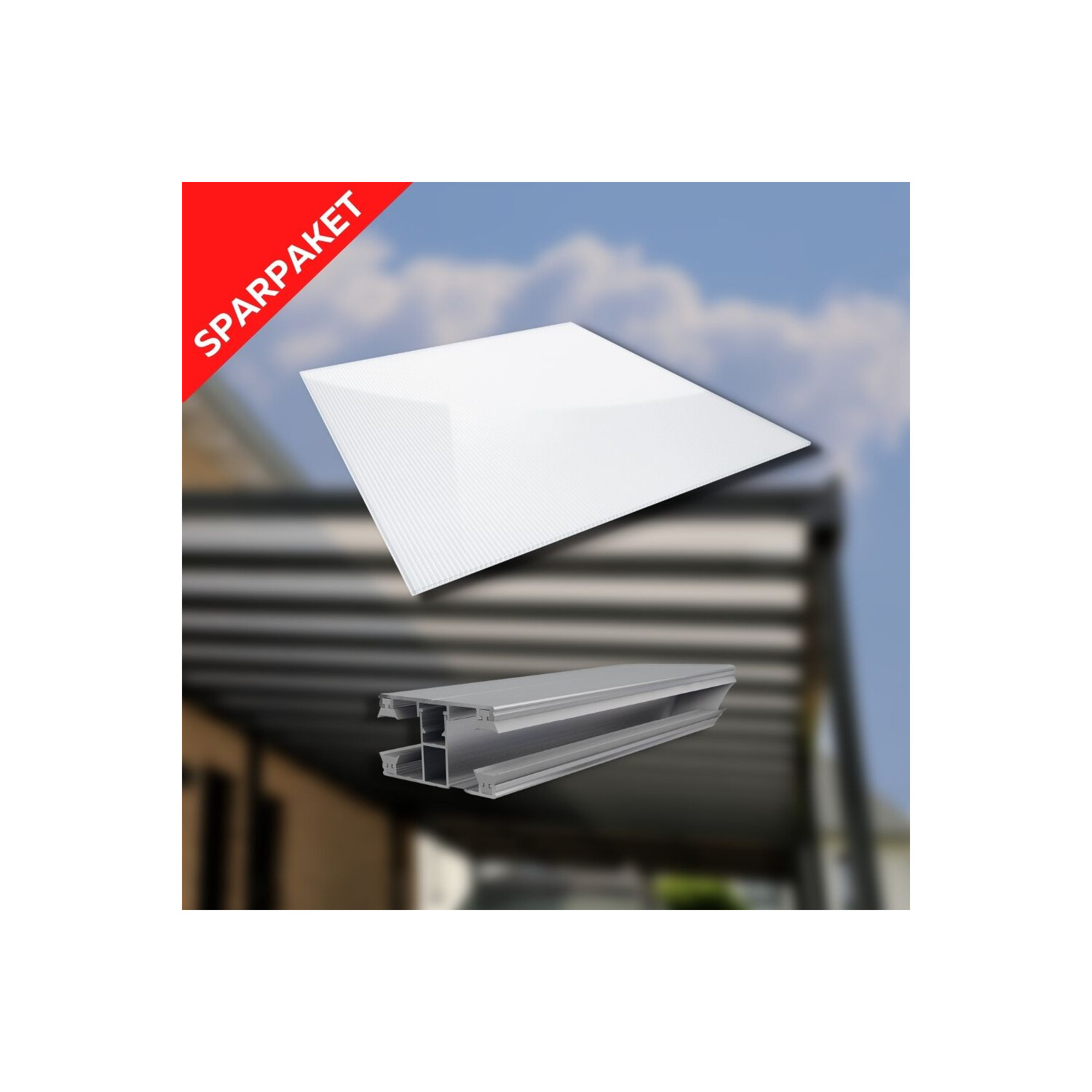 Sparpaket Polycarbonat Stegplatte | 10 mm | Glasklar | inkl. DUO Komplett Profil & Zubehör | 4,38 x 2,00 m