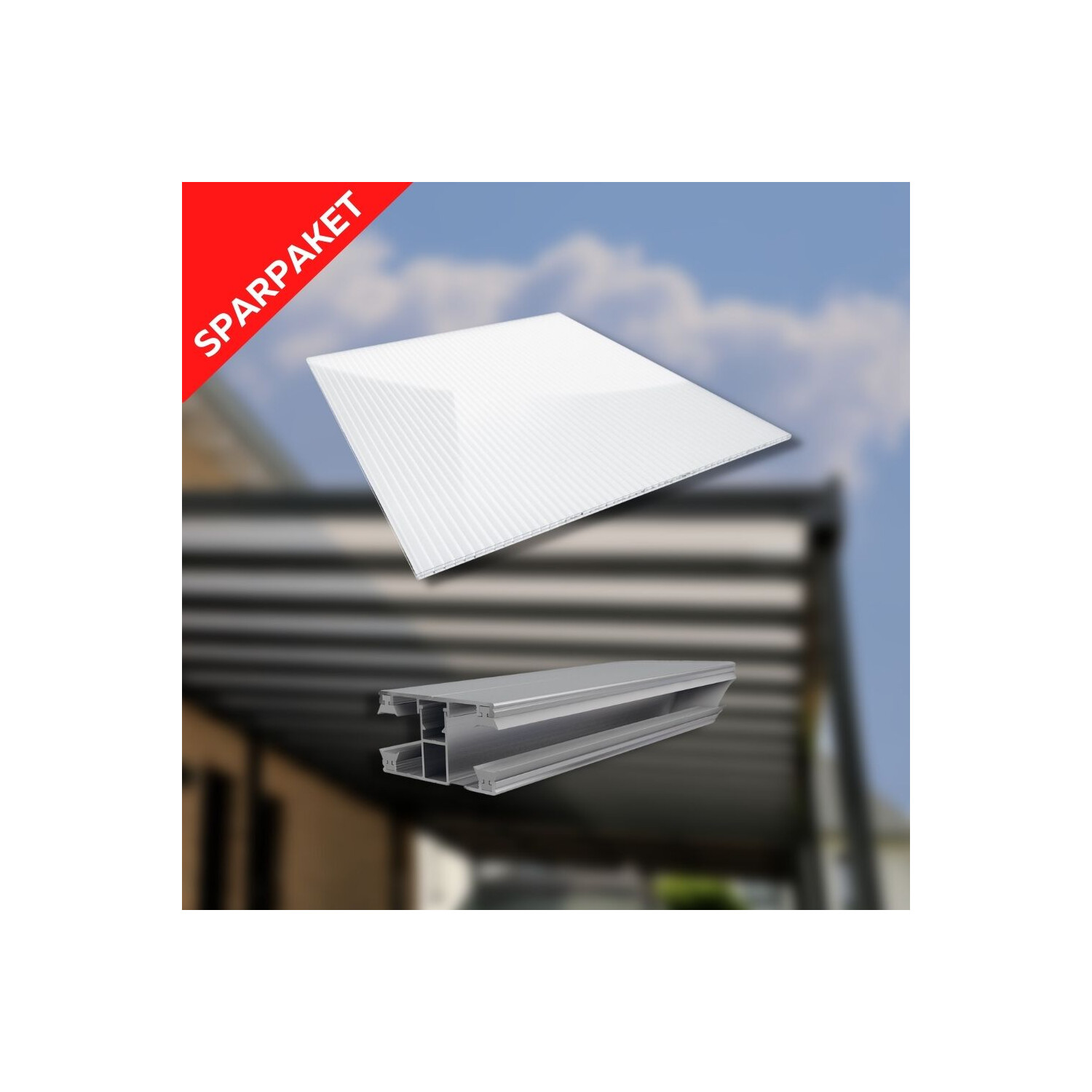 Sparpaket Polycarbonat Stegplatte | 16 mm | Glasklar | inkl. DUO Komplett Profil & Zubehör | 5,11 x 7,00 m