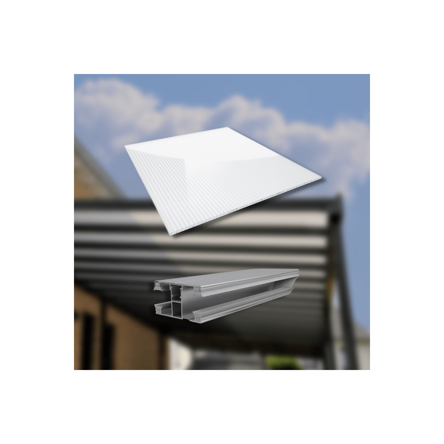 Sparpaket Polycarbonat Stegplatte | 16 mm | Glasklar | inkl. DUO Komplett Profil & Zubehör | 6,12 x 3,50 m