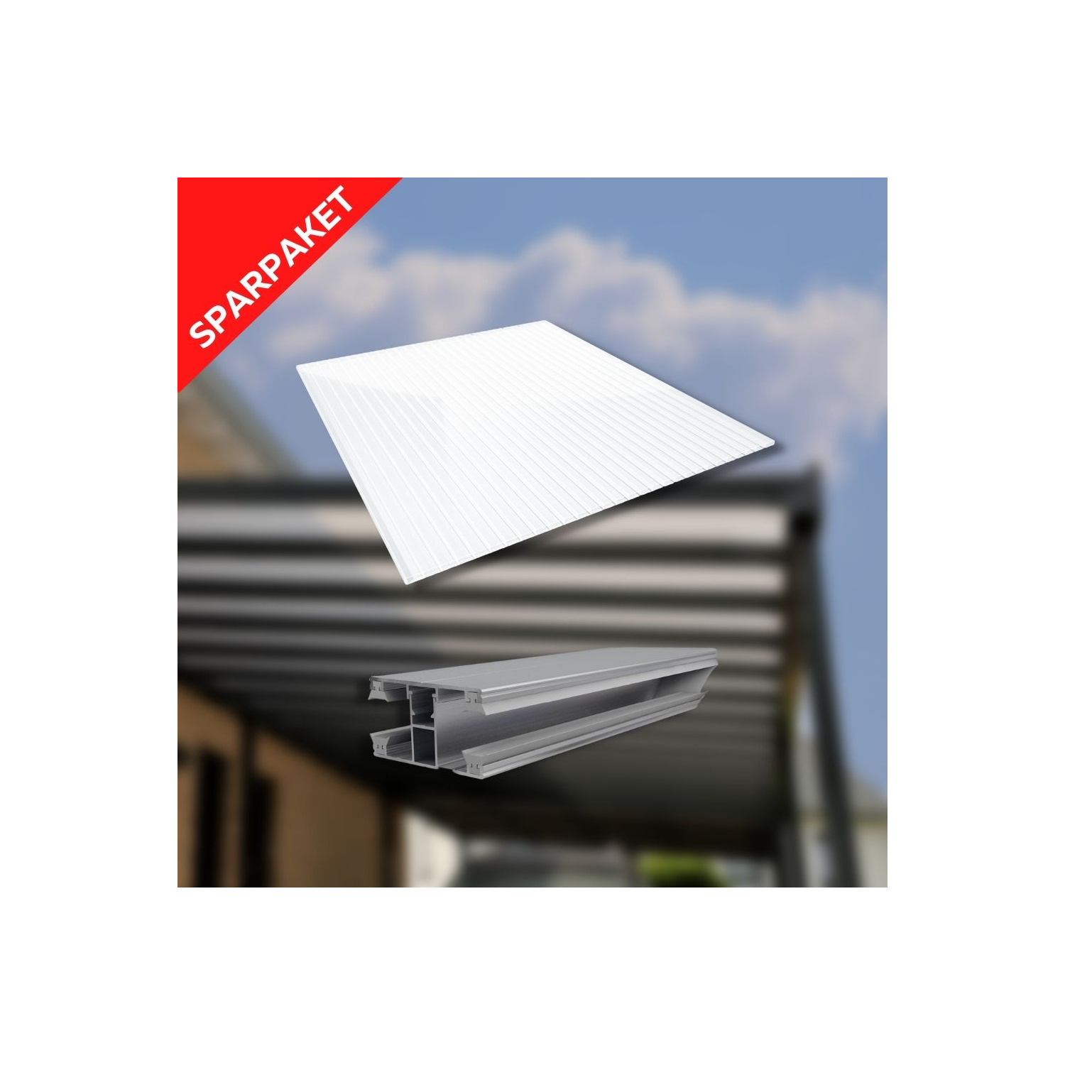 Sparpaket Acryl Stegplatte | 16 mm | Opal-Weiß | inkl. DUO Komplett Profil & Zubehör | 4,10 x 2,00 m
