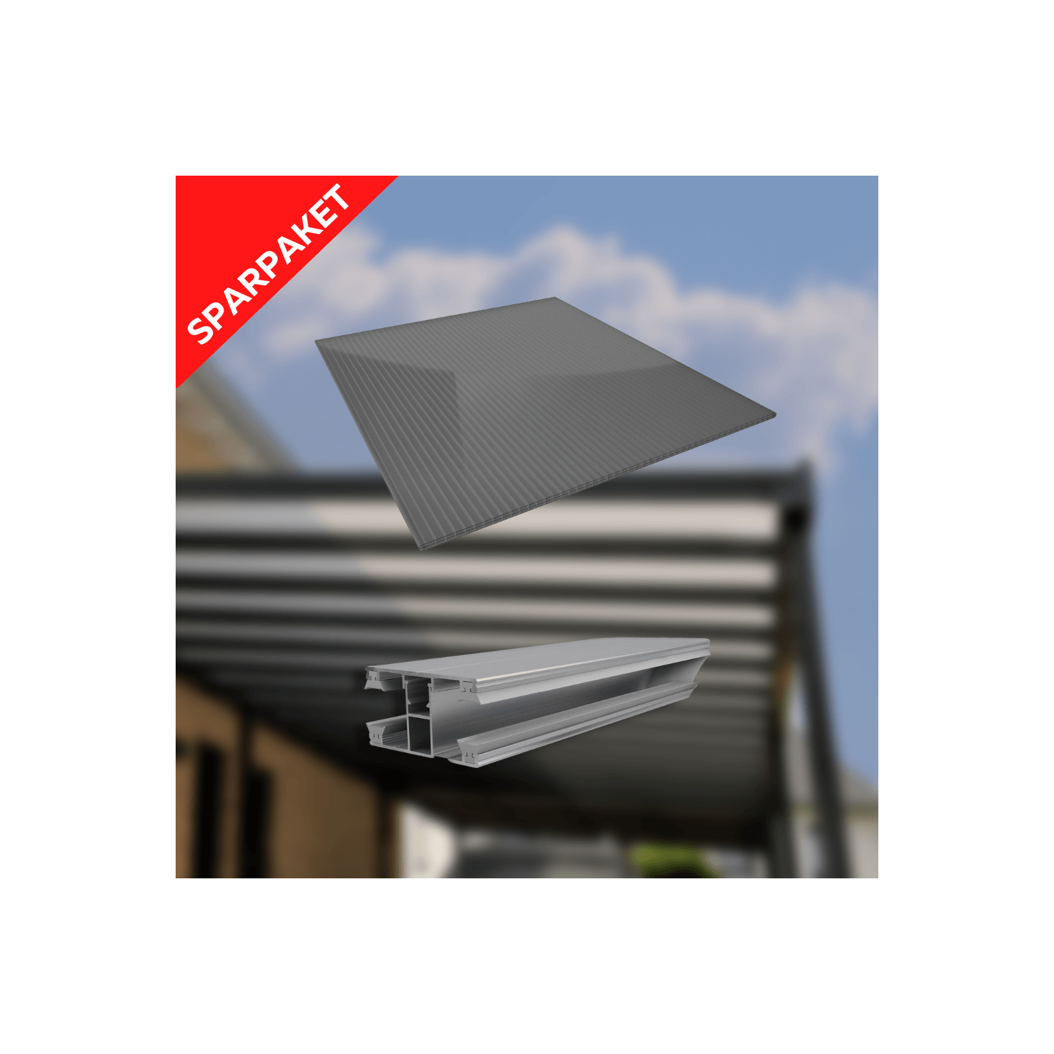 Sparpaket Polycarbonat Stegplatte | 16 mm | Anthrazit | inkl. DUO Komplett Profil & Zubehör 4,10 x 3,00 m