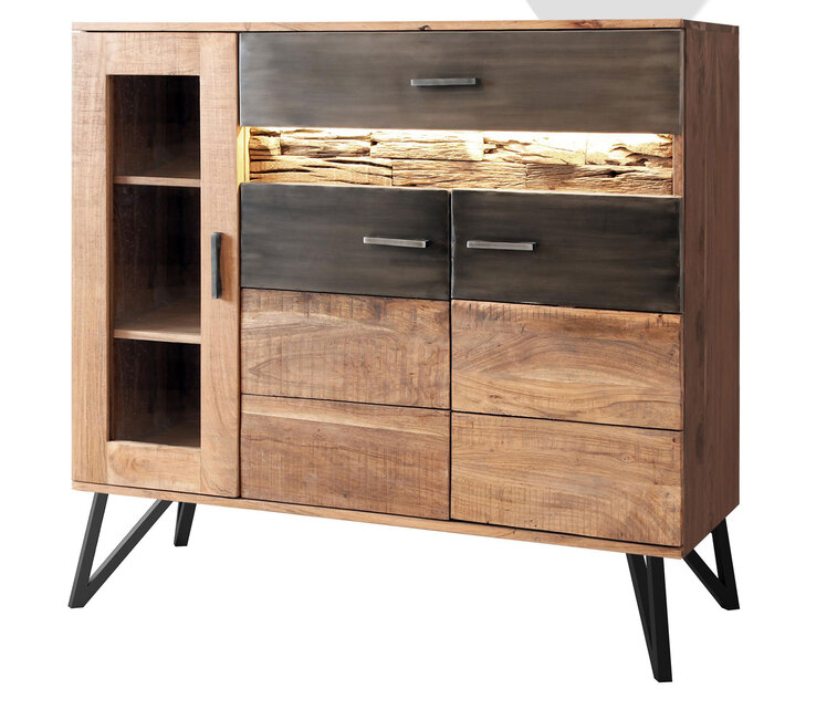 Highboard Hawk 118 x 108 x 40 cm Akazienholz/schwarz