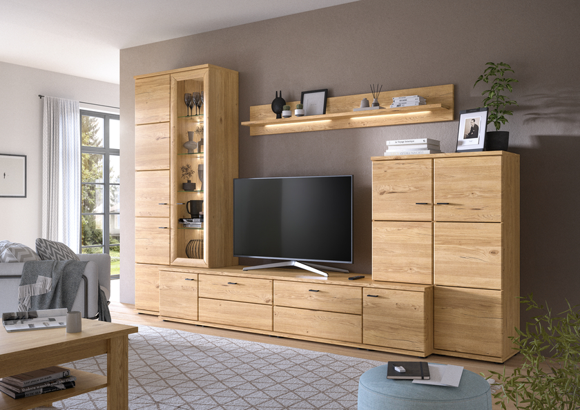 Wohnwand Mila 8-teilig 330 x 216 x 53 cm Risseiche Nachbildung Braun