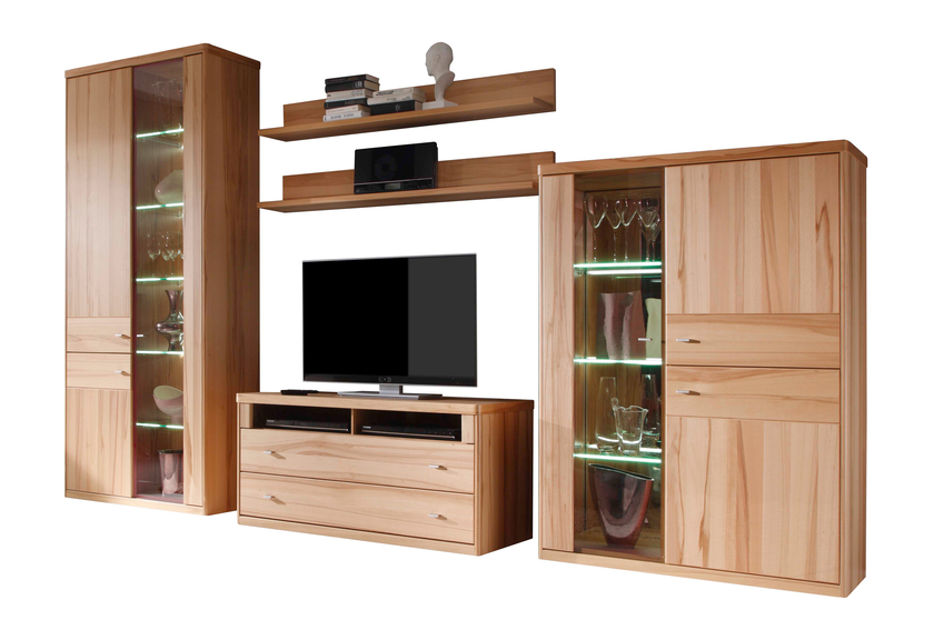 Andorra Wohnwand 5-teilig 380x220 cm Kernbuche furniert