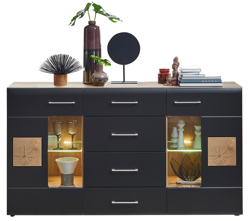 Sideboard Sonate Lack Schwarz /Eiche Altholz Nachbildung