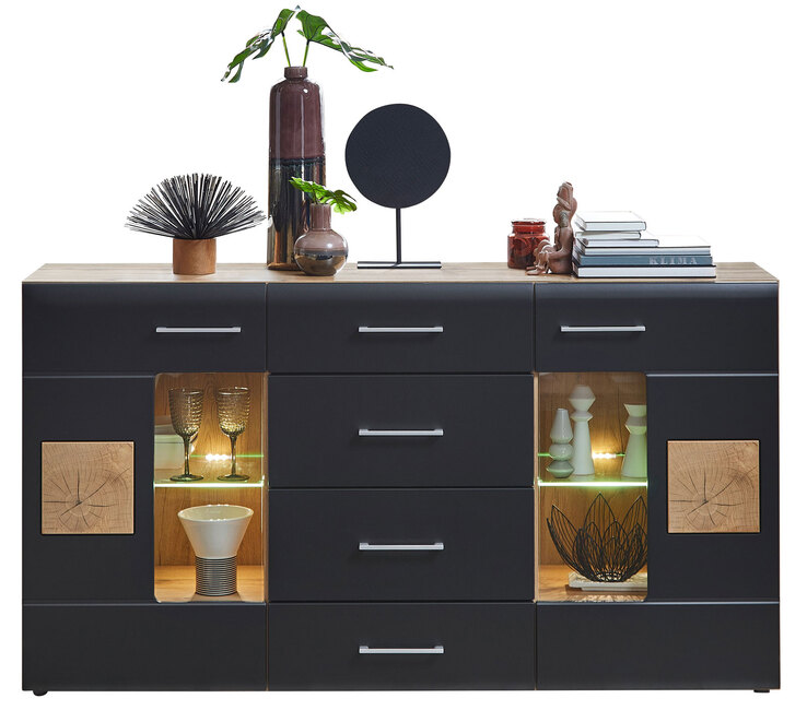 Sideboard Sonate Lack Schwarz /Eiche Altholz Nachbildung