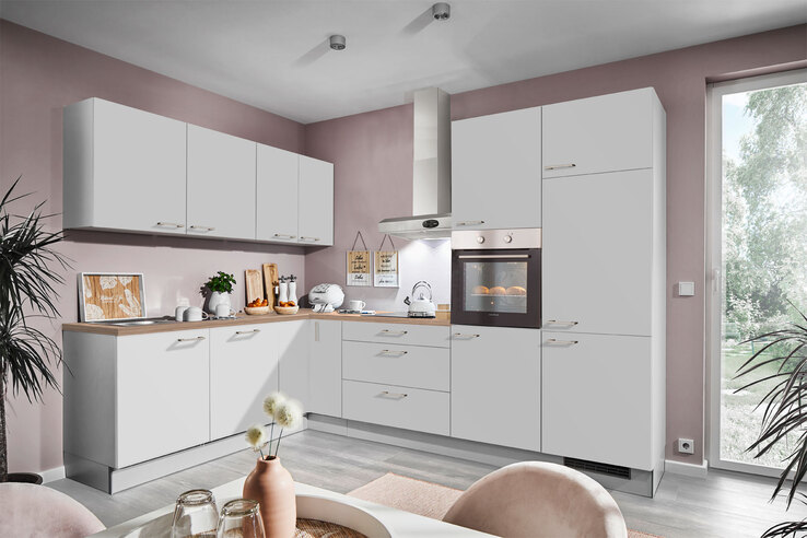 Winkelküche PN210 UV-Lack lichtgrau supermatt 210x300cm