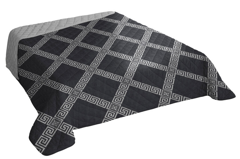 Tagesdecke Mäander 220 x 240 cm schwarz/grau