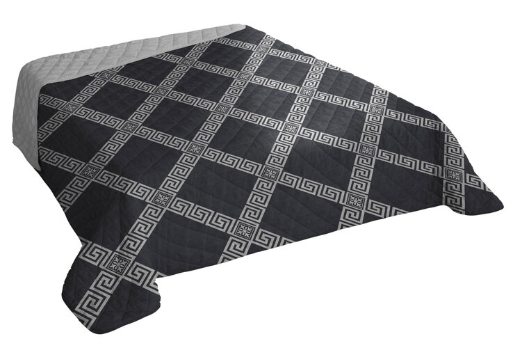 Tagesdecke Mäander 220 x 240 cm schwarz/grau