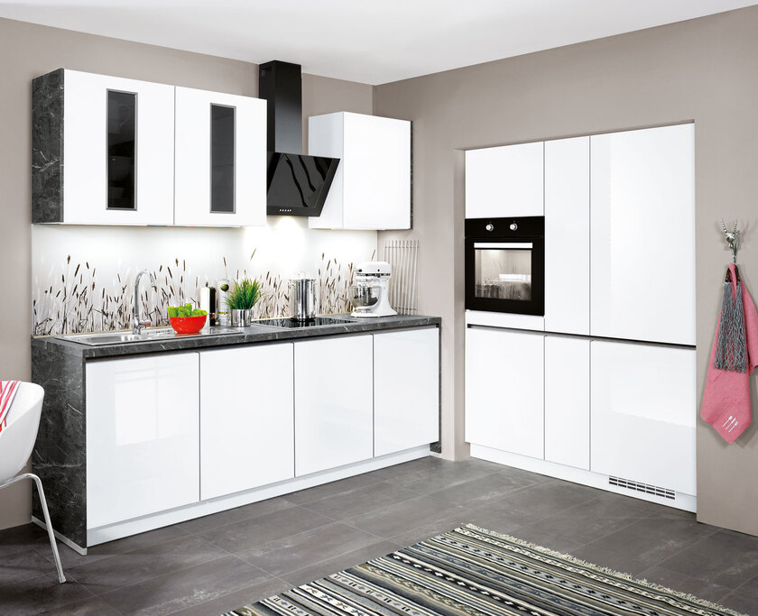 Küche UV-Lack weiß Hochglanz ca. 245 +150 cm