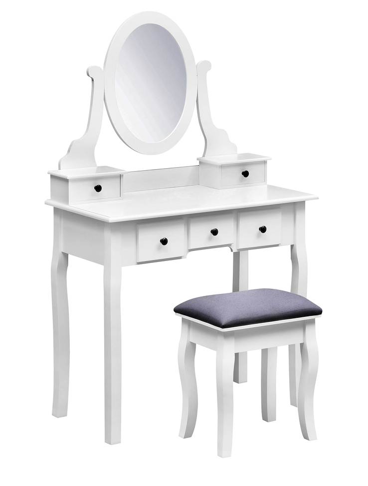 Schminktisch Kim mit Hocker und Spiegel 80x130x40 cm MDF/Kiefer weiß
