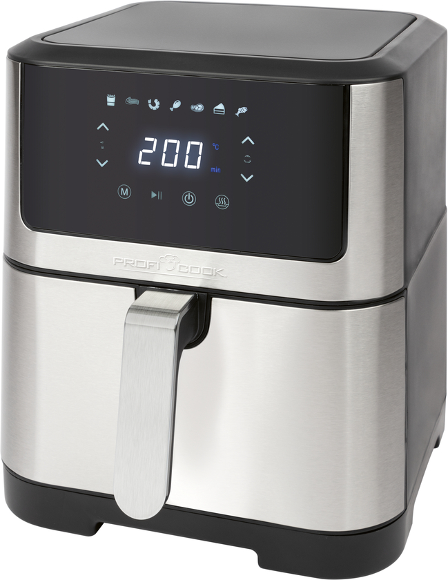 ProfiCook Heißluft-Fritteuse Edelstahl 8 L Silberfarbig/Schwarz