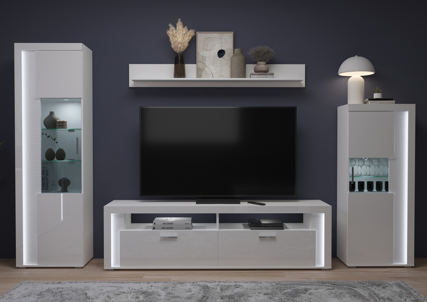 Wohnwand Skylight III 4-teilig 351x202 cm Weiß Hochglanz