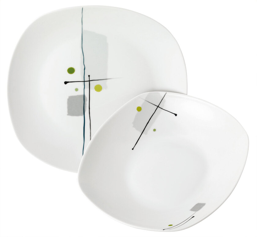 Tafelservice Lido Porzellan Weiß/Grau/Grün 12-tlg.