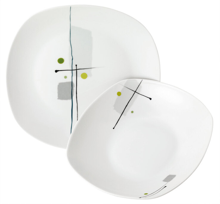 Tafelservice Lido Porzellan Weiß/Grau/Grün 12-tlg.