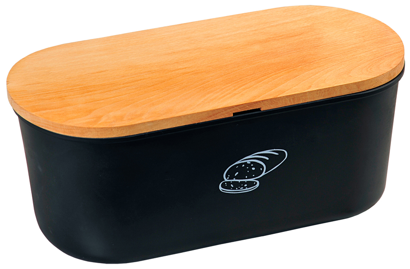 KESPER Brotkasten mit Schneidebrett Buche schwarz 34 x 18 x 14 cm