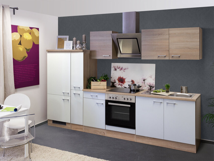 Küchenblock G-300-2504-00-Samoa Weiß/Eiche Sonoma ca. 300 cm